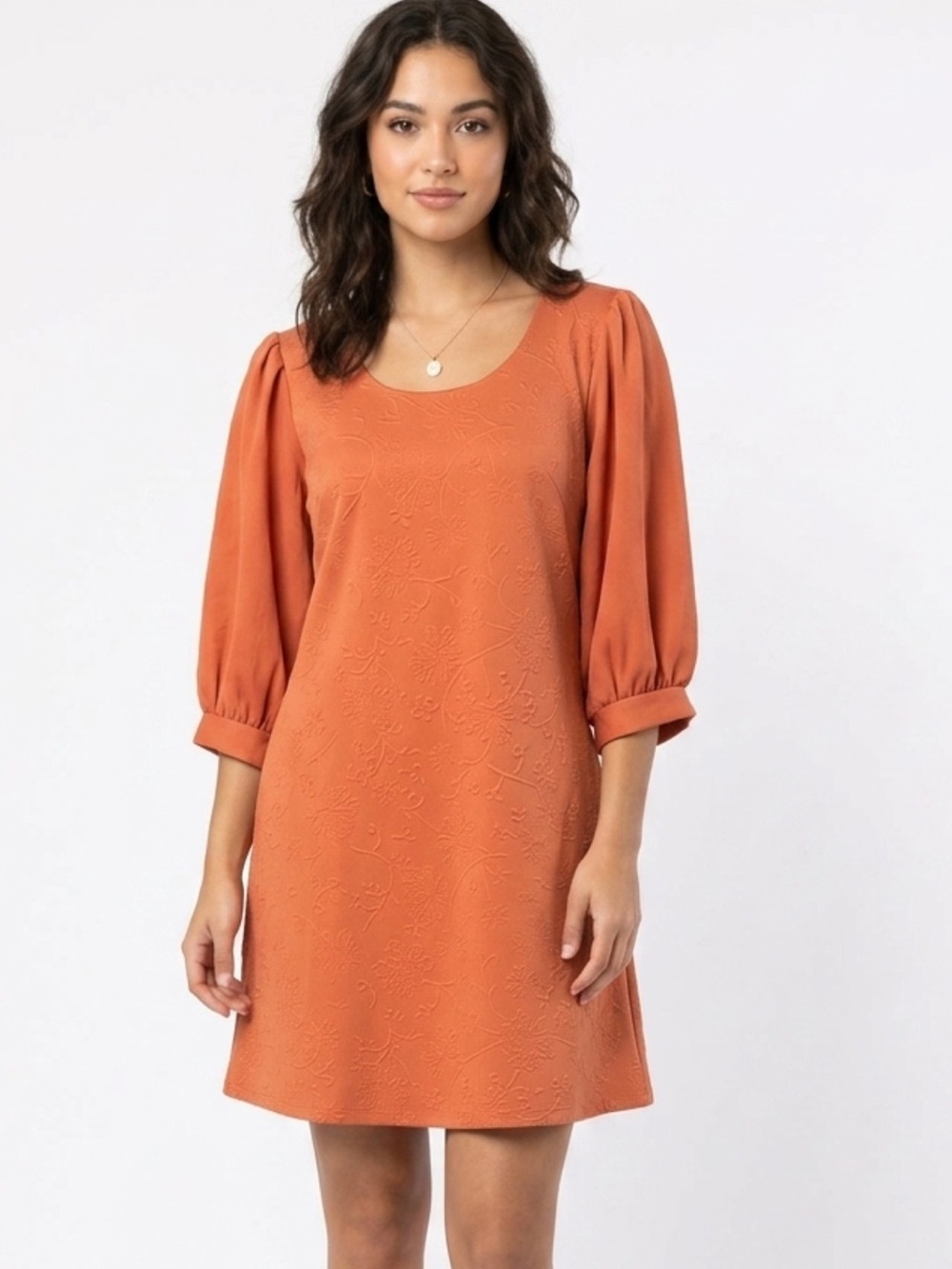 Altar’d State Coral 3/4 Bell Sleeve Embossed Dress Size Large